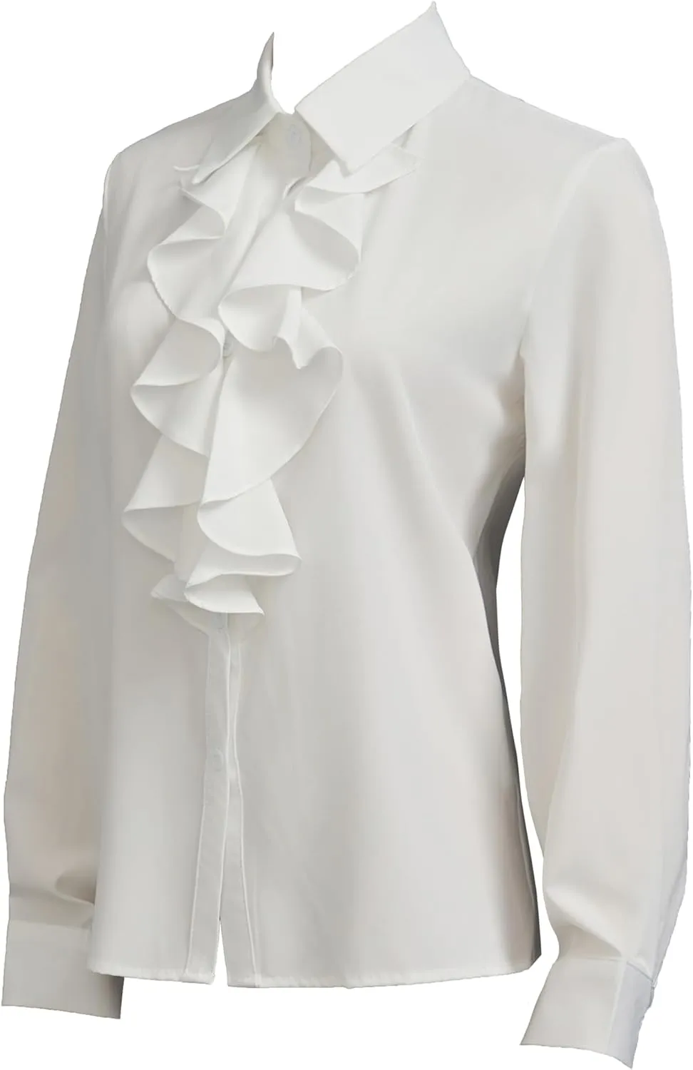 Women's Long Sleeve Chiffon Work Tops Bowtie Blouses Button Down Shirts White OL Shirts