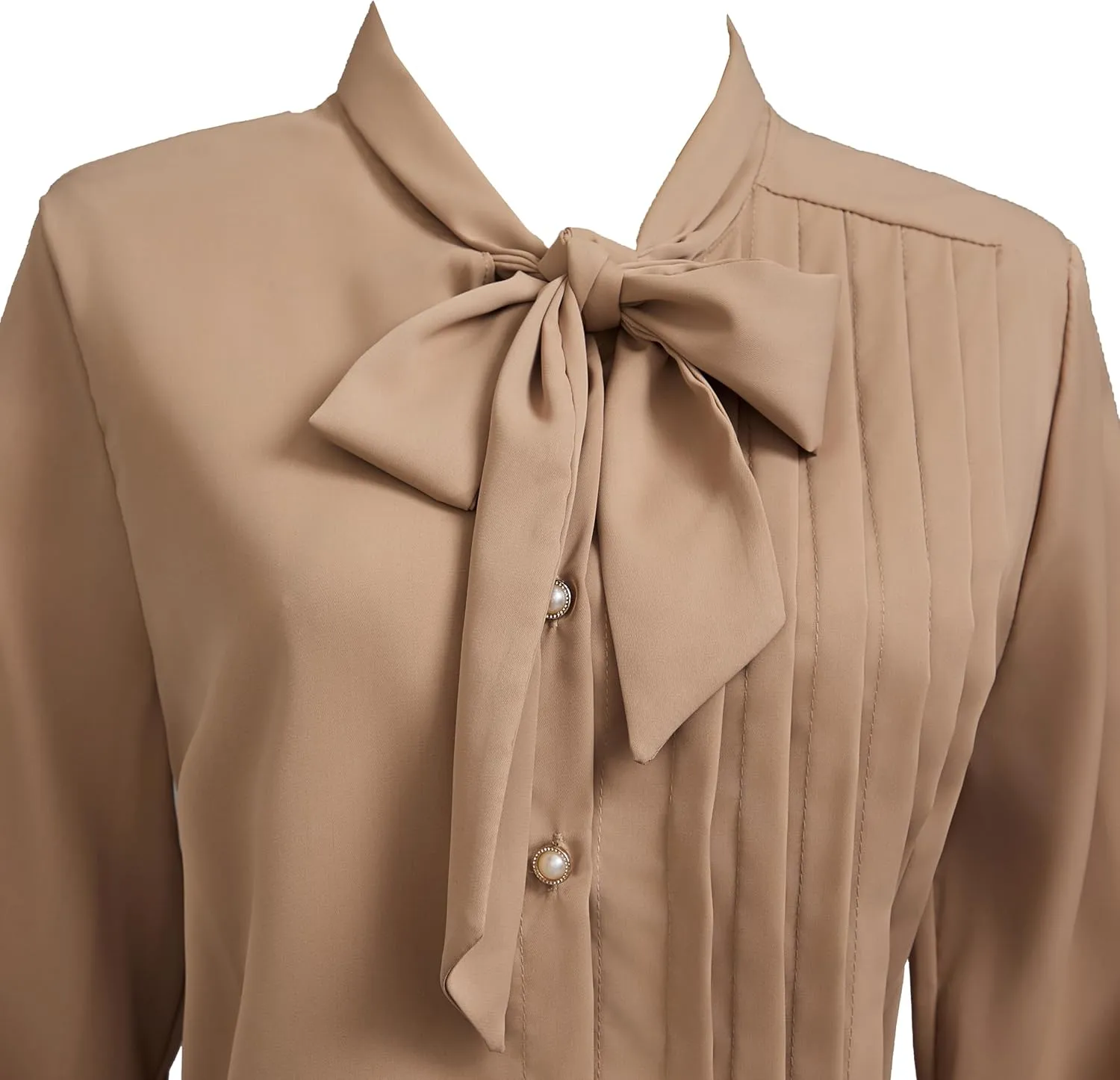 Women's Long Sleeve Chiffon Work Tops Bowtie Blouses Button Down Shirts White OL Shirts