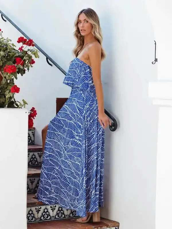 Women’s Printed Strapless Cotton-Poplin Maxi Dress