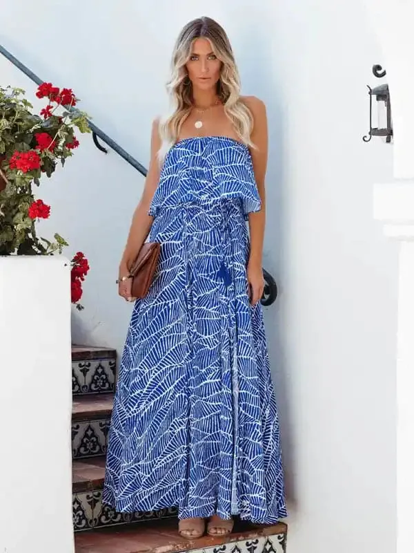 Women’s Printed Strapless Cotton-Poplin Maxi Dress