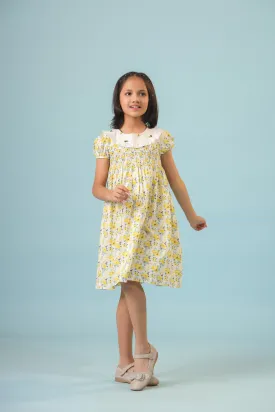 Yellow and White Smocking Detail Dress