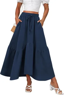 Zeagoo Long Skirts for Women High Waist A Line Skirt Casual Flowy Tiered Skirt with Pockets Summer Floral Boho Skirt